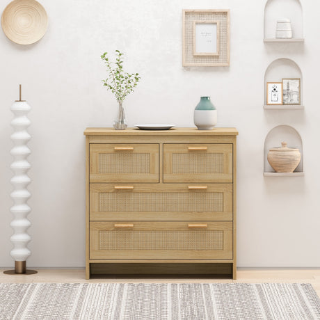 4 Drawers Rattan Cabinet For Bedroom, Living Room, Easy Assembly Shopway.
