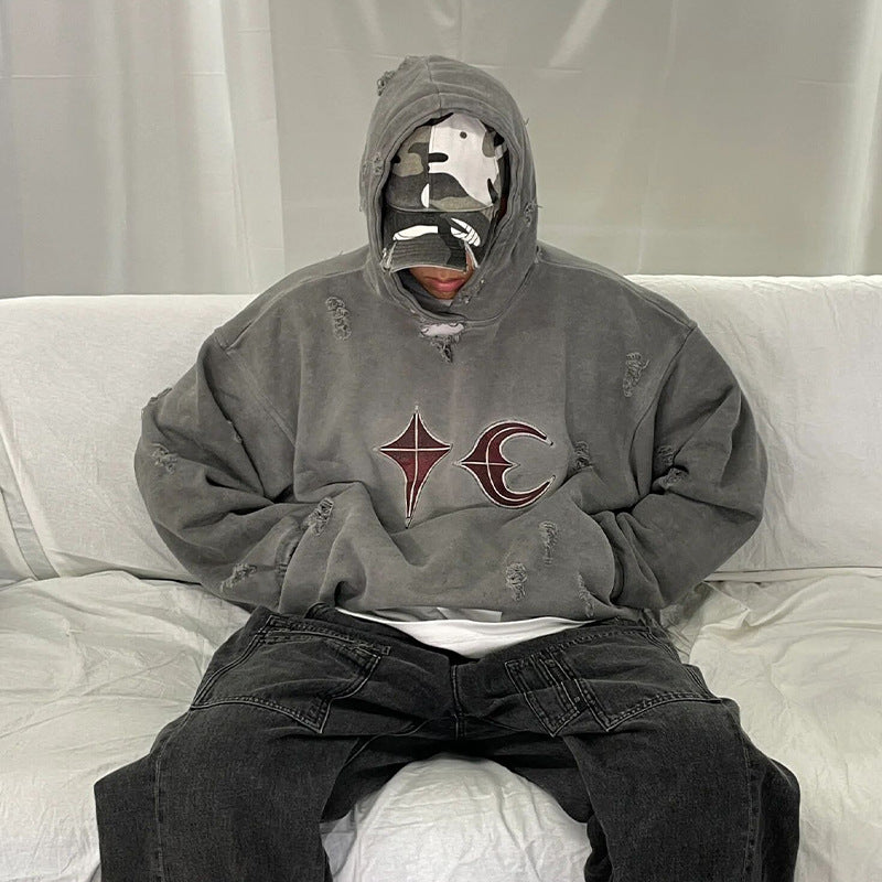 Heavy Washed And Worn Destroyed Casual Hooded Sweater Shopway.