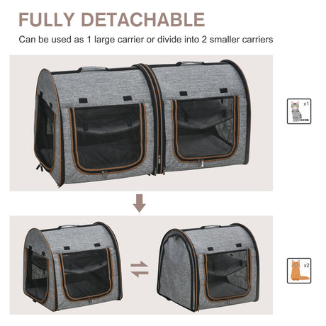 Portable Soft-sided Pet Cat Carrier With Divider, Two Compartments, Padded And Storage Bag, Grey Shopway.