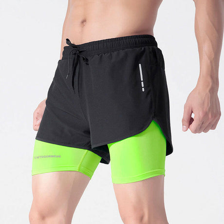Men's Drawstring Sports Shorts Double Layer Quick Dry High Elasticity Activewear Pants - Shopway