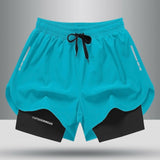 Men's Drawstring Sports Shorts Double Layer Quick Dry High Elasticity Activewear Pants - Shopway