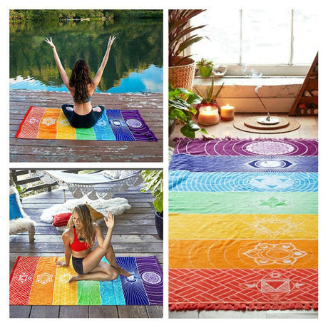 Printed Bath Towel Tassel Colorful Yoga Mat - Shopway