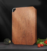 Shopway wooden chopping board, octagonal shape, durable and mold-resistant, surrounded by fresh vegetables.