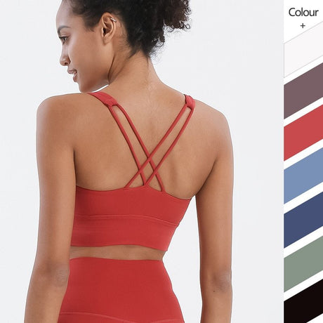 Skinny Cross Strappy Sport Bra Women Shockproof Fitness Crop Tops Push Up Underwear Nude Padded Sports Gym Yoga Bra Sportswear Shopway.
