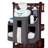 Grey oxford cloth baby crib bedside storage bag, perfect for organizing diapers, wipes, and baby essentials. Shopway.
