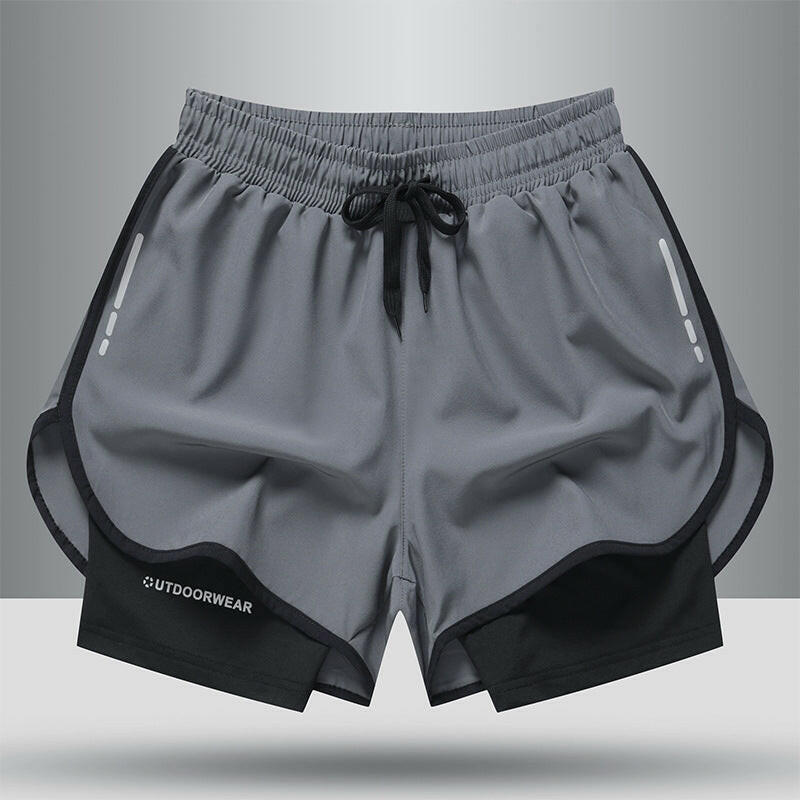 Men's Drawstring Sports Shorts Double Layer Quick Dry High Elasticity Activewear Pants - Shopway