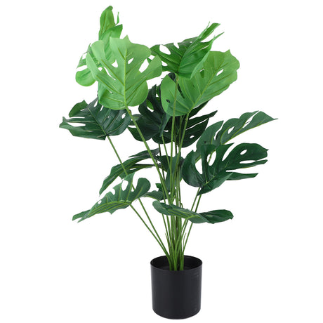 Artificial Monstera Deliciosa Plant 80cm 18 Leaves Plastic Lifelike Decorative Fake Potted Plant for Indoor Outdoor Shopway.