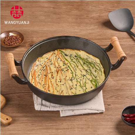 WANGYUANJI 11.8 Pancake Griddle With Wooden Handle, Cast Iron Skillet, Uncoated Pan For Home, Thickened Non-Stick Skillet, Multi-Purpose Skillet With Wire Balls Shopway.