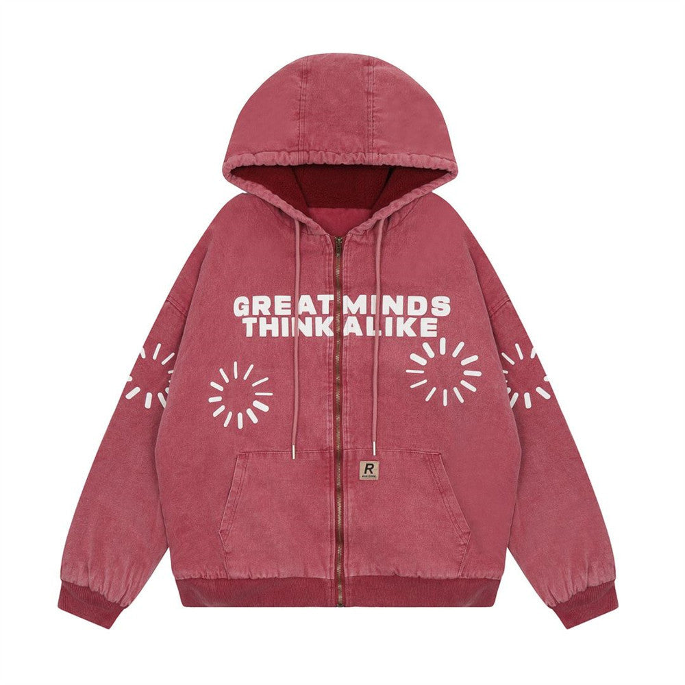Washed And Worn Letter Printed Full-zip Cardigan Sweater Shopway.