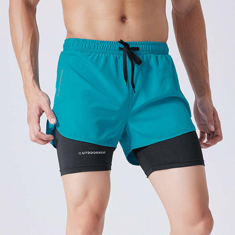 Men's Drawstring Sports Shorts Double Layer Quick Dry High Elasticity Activewear Pants - Shopway