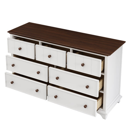 Wooden Captain Seven-Drawer Dresser For Bedroom, Living Room, Kids' Room, White Walnut Shopway.