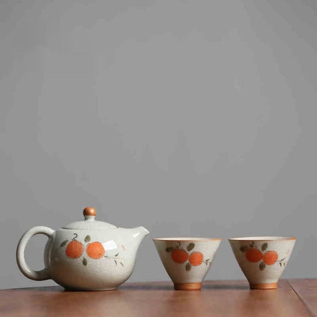 Hand Painted Persimmon Teapot Kung Fu Tea Set Shopway.