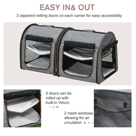 Portable Soft-sided Pet Cat Carrier With Divider, Two Compartments, Padded And Storage Bag, Grey Shopway.