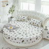 Round bedspread with floral pattern on hotel-style mattress protector, cotton material, 200cmx200cm. Available at Shopway.