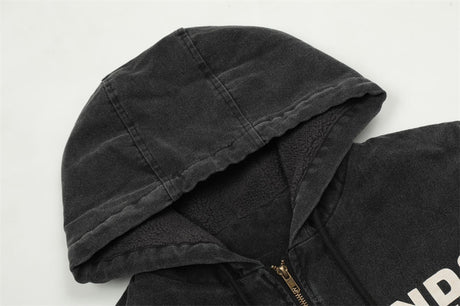 Washed And Worn Letter Printed Full-zip Cardigan Sweater Shopway.