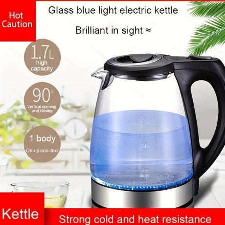 Electric Kettle With Stainless Steel Filter And Inner Lid, 1200W Wide Opening 1.7L Glass Tea Kettle & Hot Water Boiler Black Shopway.