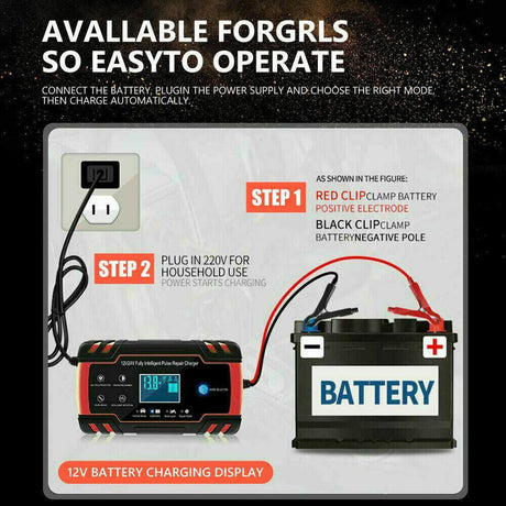 12V-24V Car Battery Charger Trickle Smart Pulse Repair Boat Caravan Motorcycle - Shopway