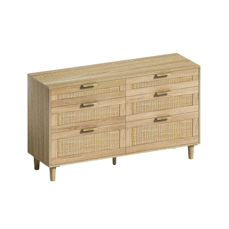 Rattan Dresser With Drawers, 6 Drawer Dresser For Bedroom, Clothes Storage Cabinet For Bedroom, Metal Handle&Wood Legs For Hallway, Living Room, Bedroom,Natural Shopway.