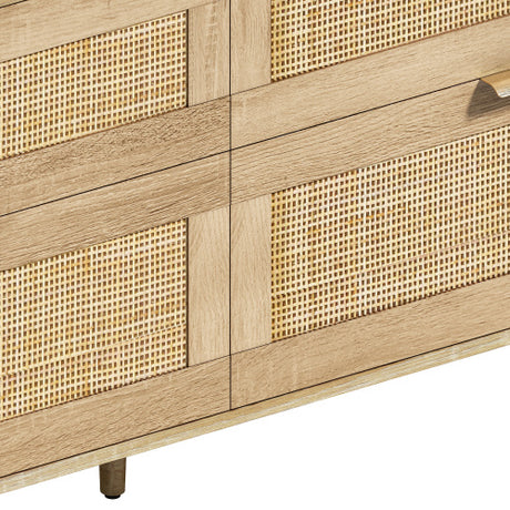 Rattan Dresser With Drawers, 6 Drawer Dresser For Bedroom, Clothes Storage Cabinet For Bedroom, Metal Handle&Wood Legs For Hallway, Living Room, Bedroom,Natural Shopway.