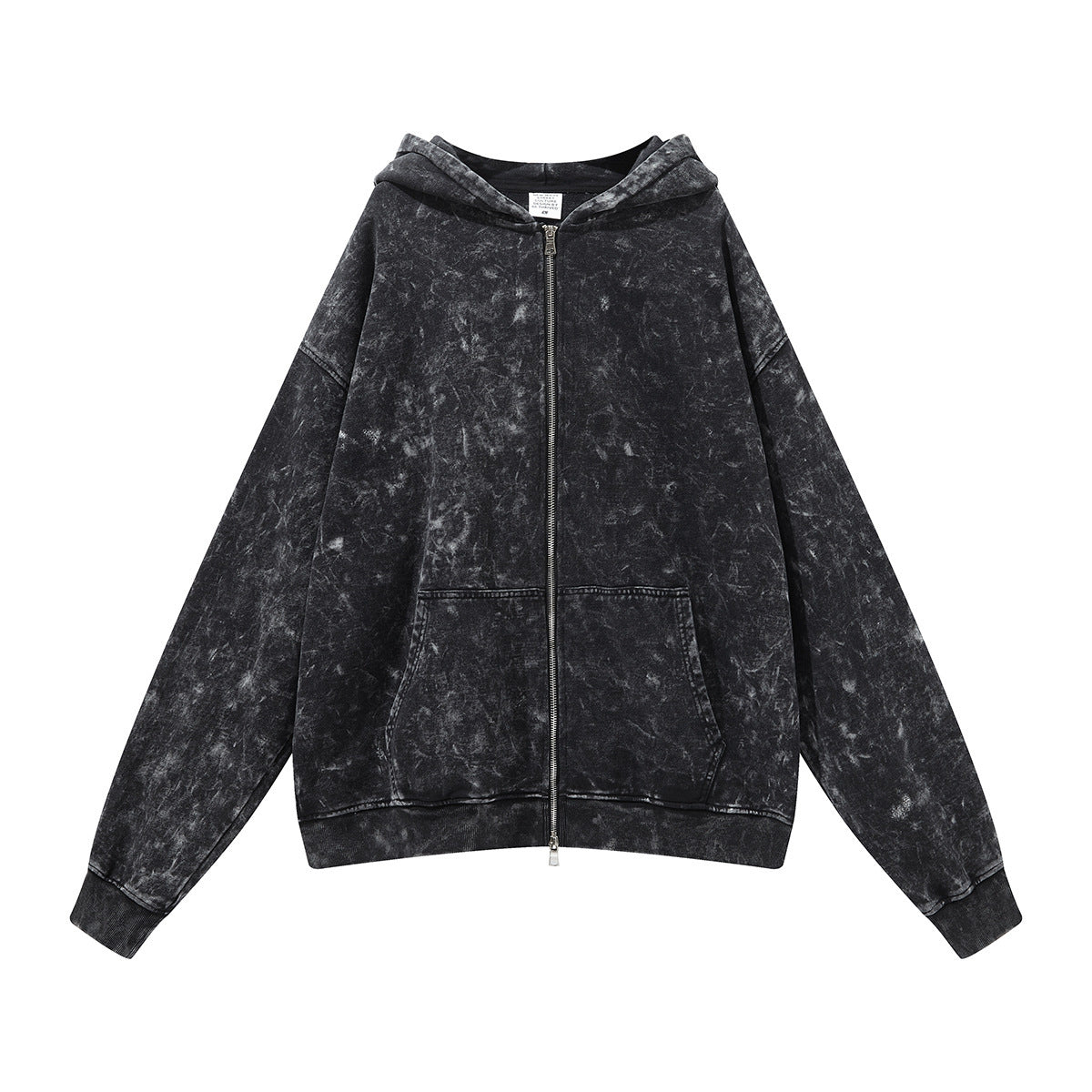 Retro Heavy Washed Distressed Black Men's Loose Hooded Cardigan Sweater Jacket Shopway.