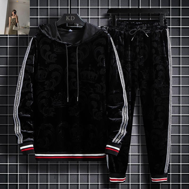 Two-piece hooded sweater gold velvet suit Shopway.