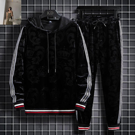 Two-piece hooded sweater gold velvet suit Shopway.