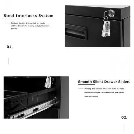 3-Drawer Mobile File Cabinet with Keys, 15.4 Shopway.