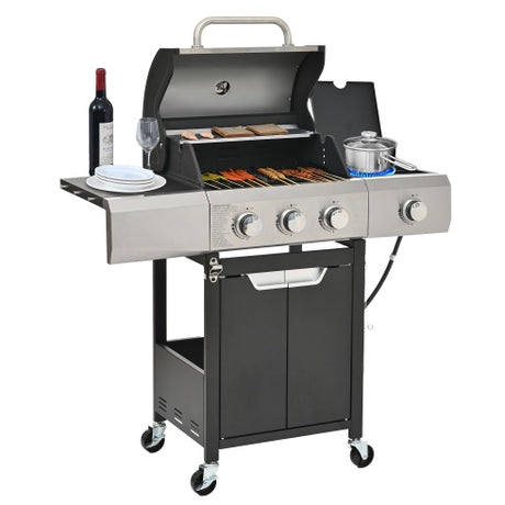 Propane Grill 3 Burner Barbecue Grill Stainless Steel Gas Grill With Side Burner And Cover For Outdoor BBQ, Camping Shopway.