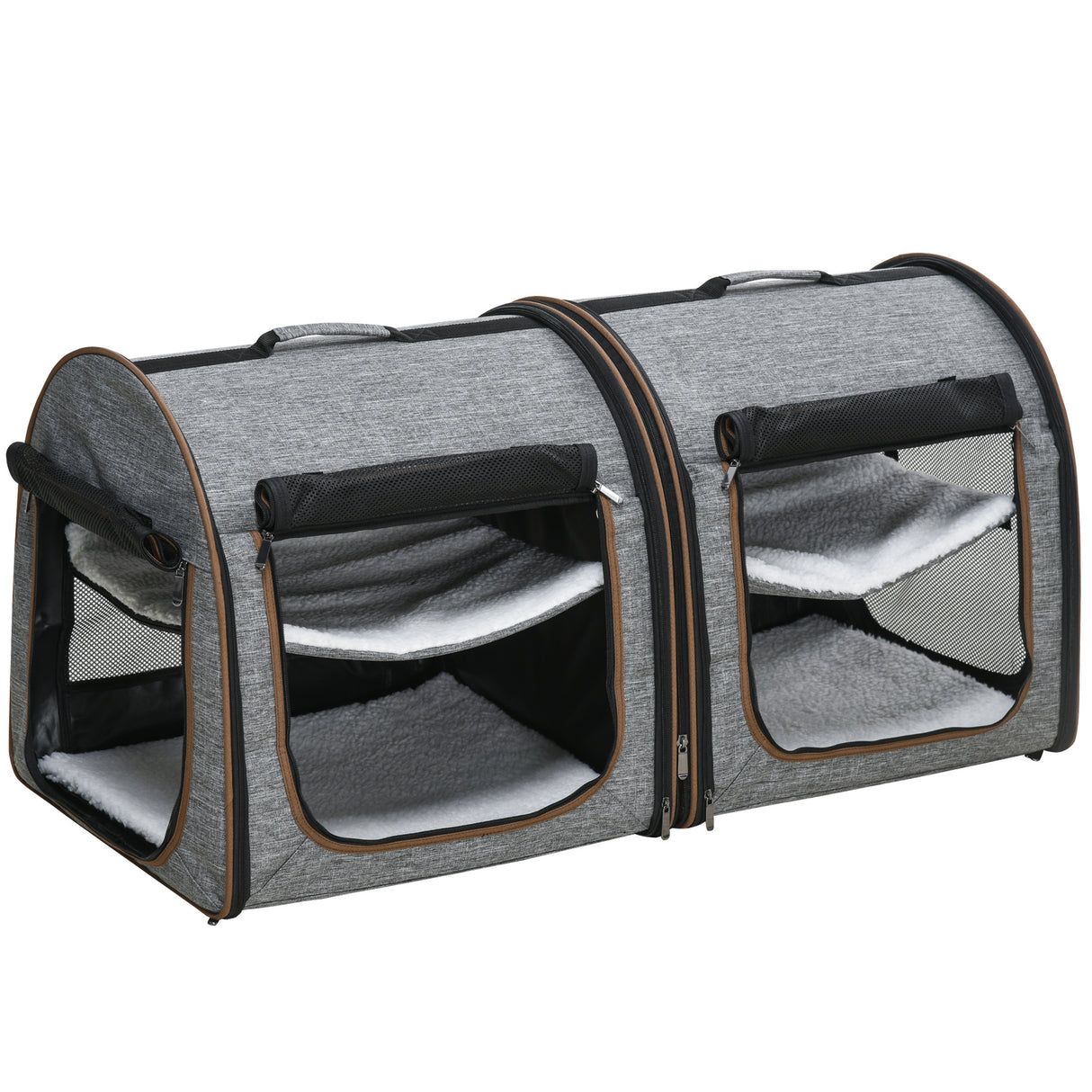 Portable Soft-sided Pet Cat Carrier With Divider, Two Compartments, Padded And Storage Bag, Grey Shopway.