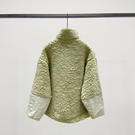 Stitching Lamb Plush Zipper Half-high Collar Fleece Sweater Coat Shopway.