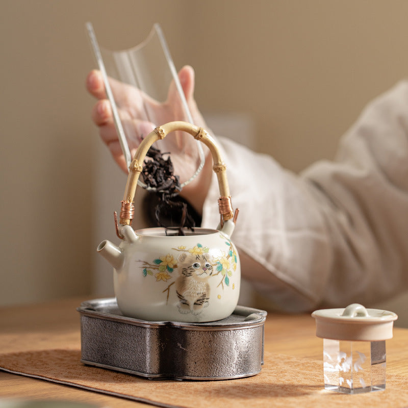 Ru Ware Cute Cat Loop-handled Teapot Shopway.