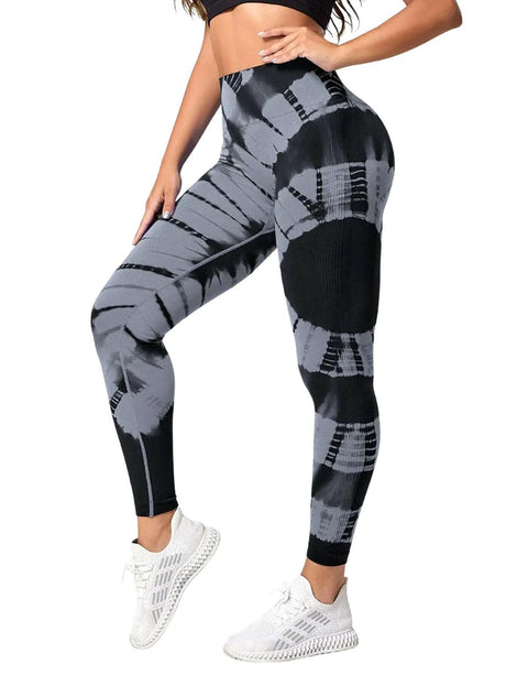 Tie-dye High Waist Tummy Control Butt Lifting Moisture Wicking Quick Drying Seamless Tie Dye Yoga Pants, Running Sports Tight Pants, Women's Activewear - Shopway