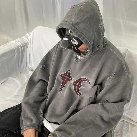 Heavy Washed And Worn Destroyed Casual Hooded Sweater Shopway.