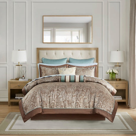 12 Piece Comforter Set With Cotton Bed Sheets Blue Brown Full Shopway.