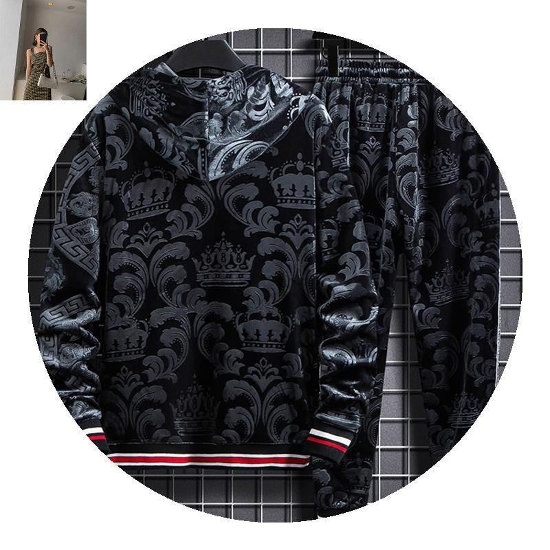 Two-piece hooded sweater gold velvet suit Shopway.