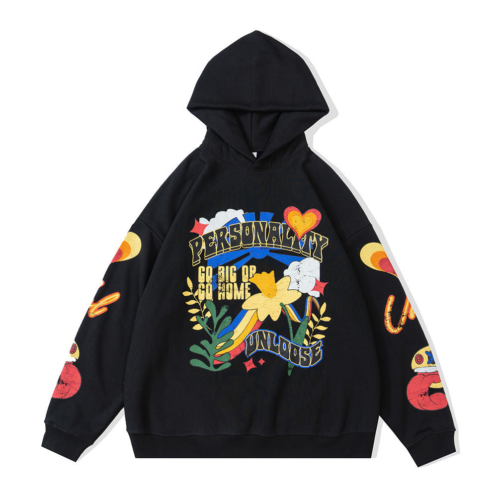 Creative Pattern Floral Print Hooded Pullover Sweatshirt Shopway.