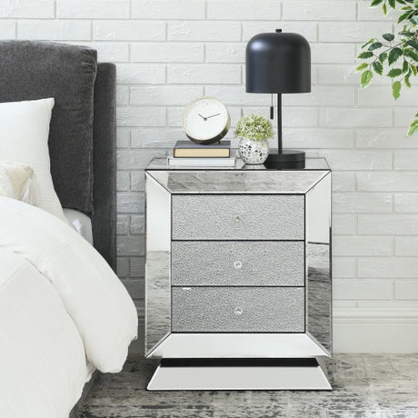 W 22 X D 16.5 X H26.4 Elegant Mirror Three Drawer Cabinet, Drawer Inlaid With Diamond Glass Mirror Three Drawer Cabinet, Suitable For Corridor, Living Room, Corner, Bedroom, Sofa Shopway.