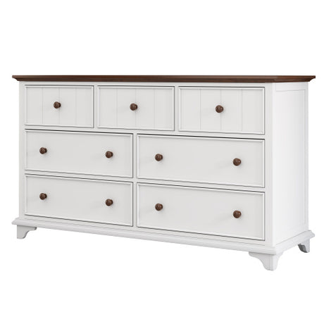 Wooden Captain Seven-Drawer Dresser For Bedroom, Living Room, Kids' Room, White Walnut Shopway.