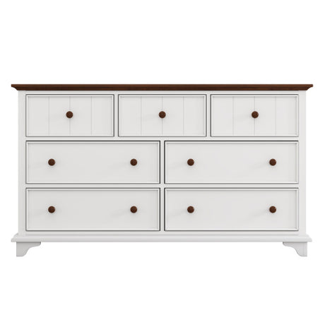 Wooden Captain Seven-Drawer Dresser For Bedroom, Living Room, Kids' Room, White Walnut Shopway.