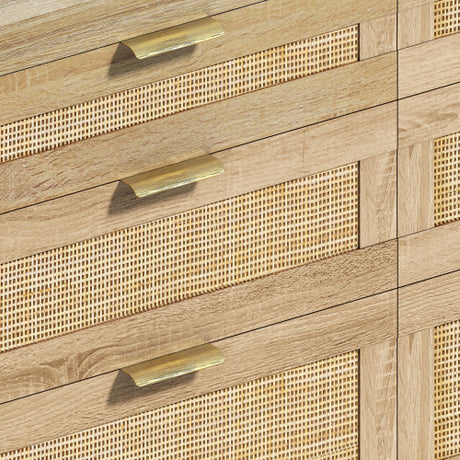 Rattan Dresser With Drawers, 6 Drawer Dresser For Bedroom, Clothes Storage Cabinet For Bedroom, Metal Handle&Wood Legs For Hallway, Living Room, Bedroom,Natural Shopway.
