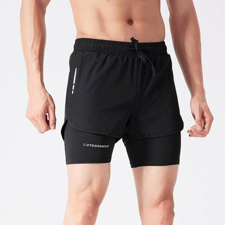 Men's Drawstring Sports Shorts Double Layer Quick Dry High Elasticity Activewear Pants - Shopway