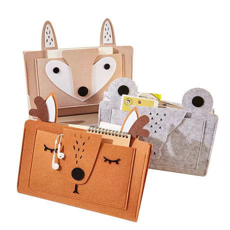 Three felt bedside storage bags with animal designs, perfect for stationery and sundries, available at shopway.