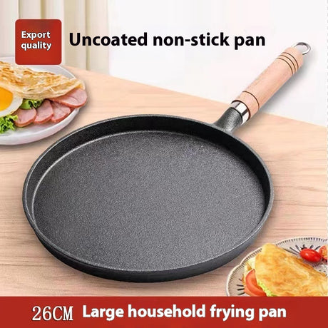 Cast Iron Pan Household Pancakes Scallion Pancake Stall Upgrade Walnut Handle Universal Non-stick Uncoated Shopway.