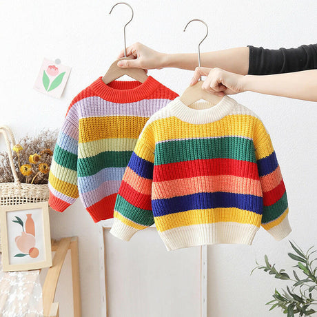 Korean Baby Girl Striped Knitted Pullover Loose And Idle Tops Shopway.