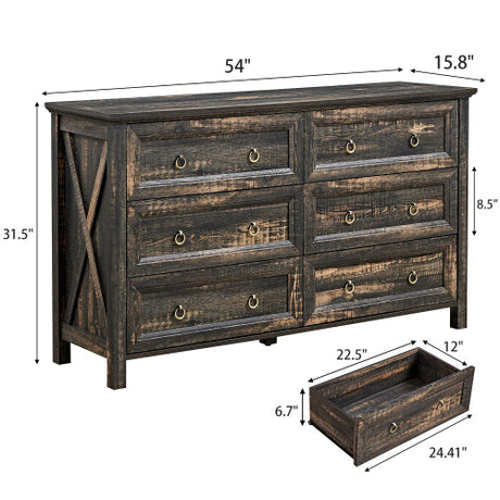 Fiberboard Farmhouse 6-Drawer Bedroom Dressing Table Shopway.