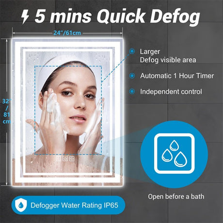 LED Bathroom Mirror With Lights Wall Vanity LED Mirror Stepless Dimmable, Double Front And Backlight, Anti-Fog, Memory Smart Mirror For Bathroom Shopway.