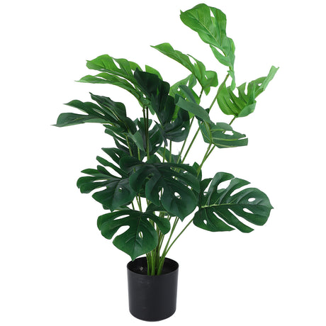 Artificial Monstera Deliciosa Plant 80cm 18 Leaves Plastic Lifelike Decorative Fake Potted Plant for Indoor Outdoor Shopway.