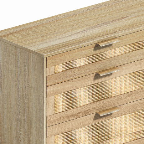 Rattan Dresser With Drawers, 6 Drawer Dresser For Bedroom, Clothes Storage Cabinet For Bedroom, Metal Handle&Wood Legs For Hallway, Living Room, Bedroom,Natural Shopway.