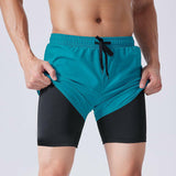 Men's Drawstring Sports Shorts Double Layer Quick Dry High Elasticity Activewear Pants - Shopway