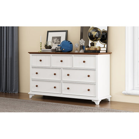 Wooden Captain Seven-Drawer Dresser For Bedroom, Living Room, Kids' Room, White Walnut Shopway.
